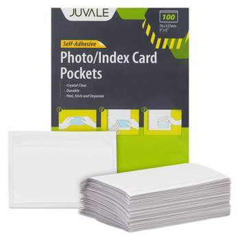 Juvale 100 Pack Clear Pockets Sleeves for Index Cards 3x5, Bulk Self-Adhesive Top Load Label, Plastic Holder Protectors for Office Storage Supplies