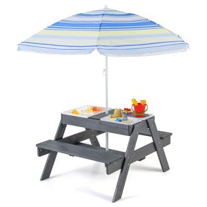 Costway 4-in-1 Kids Picnic Table Set with 3 Removable Bins & Lids Foldable Umbrella - 1 of 4