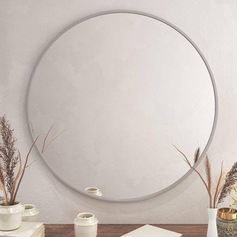 Serio Round Aluminum Wall Mirror,Round Hallway Mirror,Circle Brushed Aluminum Frame Extra Large Round Mirror For Wall-The Pop Home, 3 of 8