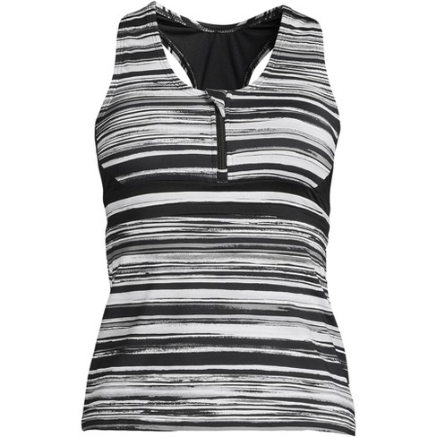 Lands' End Women's Chlorine Resistant Zip Front Tankini Swimsuit Top -  Small - Black/white Ombre : Target