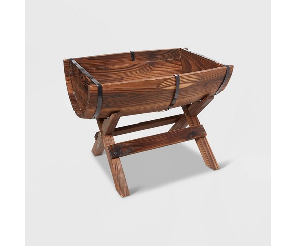 15" Wooden Novelty Half Barrel Planter With Stand Brown - Gardenised