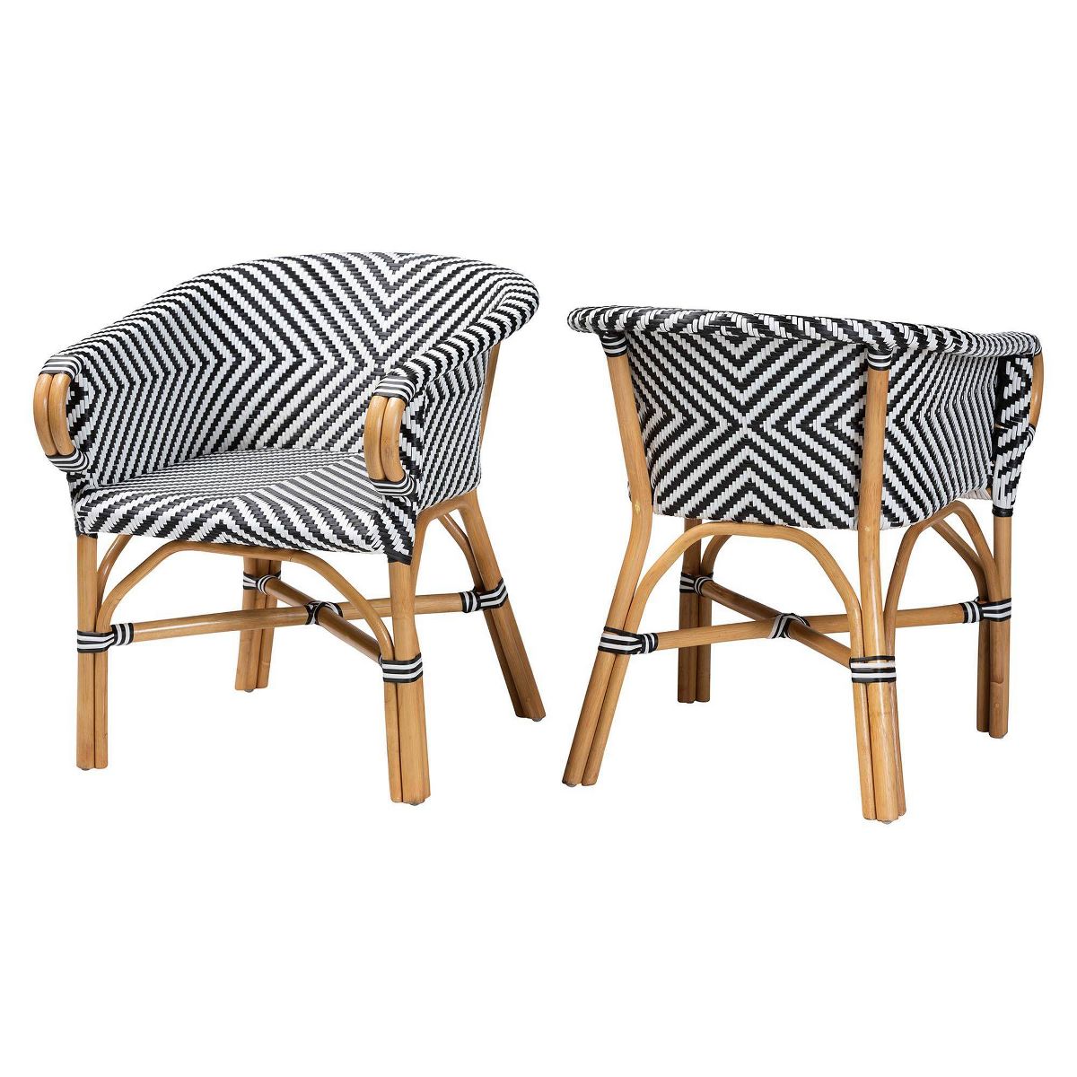 bali & pari Max Rattan 2-Piece Armchair Set with Sloping Arms Natural Brown/Black/White