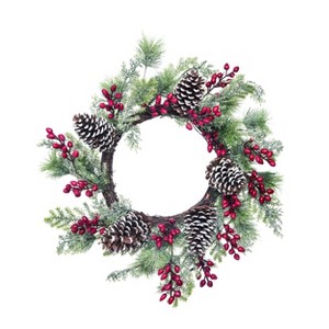 Transpac Artificial 22 in. Multicolor Christmas Holly with Pinecone Wreath - 1 of 2