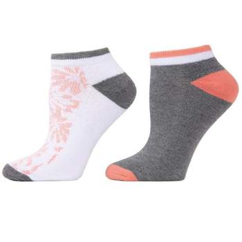 Natori Women's Floral Burst Cushioned No-Show Socks 2-Pack White-Peach 9-11
