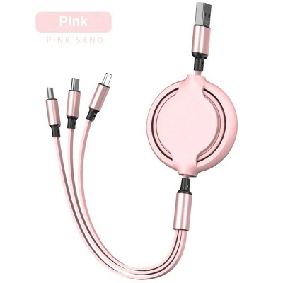 Boersma Multi Charging Cable 3Pack 4FT, 3-in-1 Fast Charging Braided Cord C Universal USB Charger Cable Compatible with iPhone, Micro USB, Pink