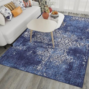 Washable Vintage Paisley Rug Non Slip Distressed Low Pile Carpet Stain Resistant Floor Mat for Bedroom Living Room Office - 1 of 4