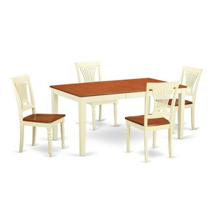 HomeStock 5-Piece Rectangle Buttermilk and Cherry Finish Solid Wood Top Dining Table with 4-Chairs - 1 of 4