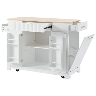 NicBex Mobile Kitchen Island Cart Morden Kitchen Carts on Wheels with Storage with 2 Cabients Doors, 3 Drawer and Trash Bin for Kitchen