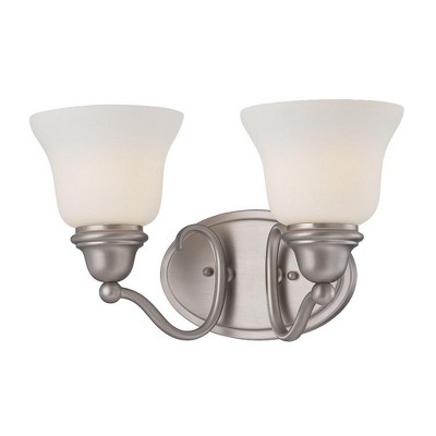 Pewter 2-Light Vanity Fixture with White Glass Shades