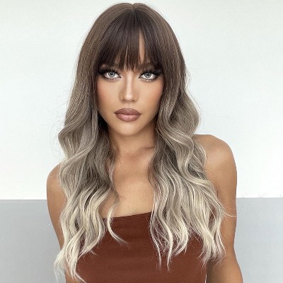 Jessie's Wig 16 Inch Wavy Wig With Bangs Synthetic Hair Ombre Brown to Blonde 1 Pc/Pack