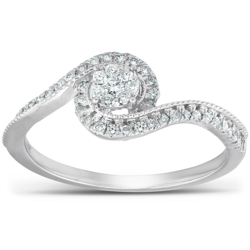 Pompeii3 1/3 Ct Diamond Twist Halo Round Engagement Ring 10k White Gold, 1 of 5