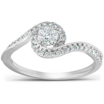 Pompeii3 1/3 Ct Diamond Twist Halo Round Engagement Ring 10k White Gold