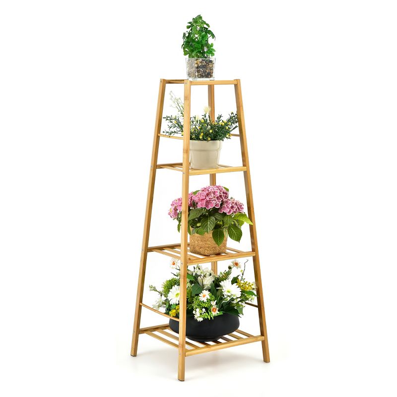 Costway Bamboo Tall Plant Stand Pot Holder Display Shelving Unit Indoor Outdoor Natural\Brown, 1 of 11