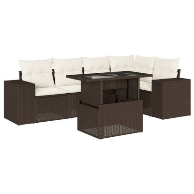 vidaXL 6 Piece Patio Sofa Set with Cushions - Brown and Cream without storage