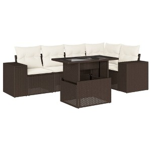vidaXL 6 Piece Patio Sofa Set with Cushions - Brown and Cream without storage - 1 of 4