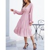 BLUEMING Womens V Neck Long Sleeve Peasant Dress Poet Sleeve Dress Surplice Shirred Waist Tiered Womens Fall Fashion, baby pink - L - 3 of 4
