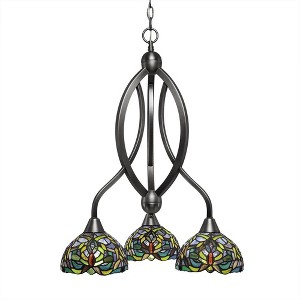 Toltec Lighting Bow 3 - Light Chandelier in  Brushed Nickel with 7" Kaleidoscope Art Glass Shade - 1 of 1
