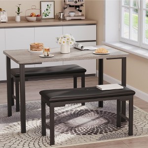 Dining Table Set for 4, 3-Piece Kitchen Table w2 Upholstered Benches, Space-Saving Dining Room Set for Breakfast Nook and Small Spaces,Outdoor Indoor - 1 of 4