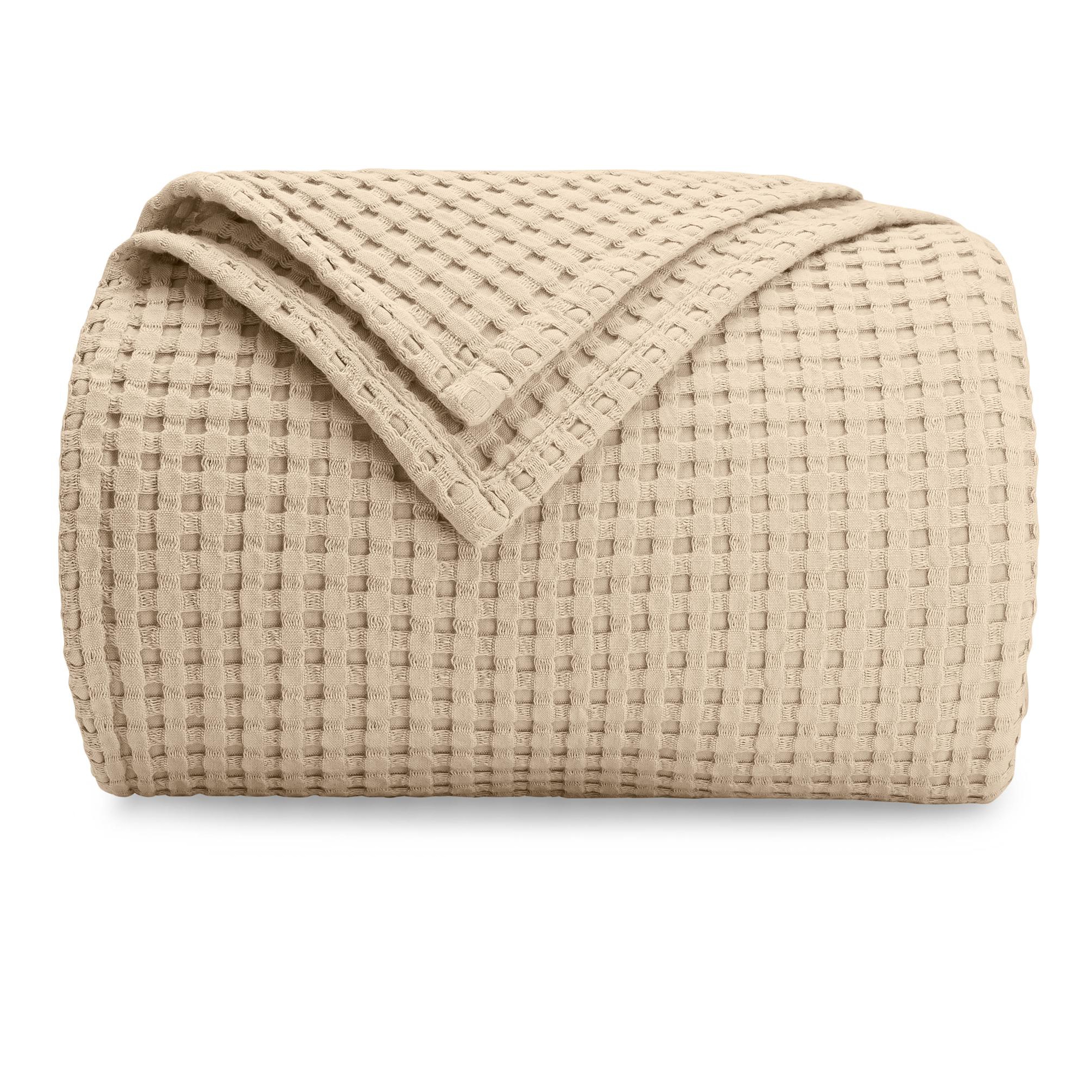 Waffle Blanket for Adults, Extra Large By Comfy Cubs - Queen 90" x 90”, Sand