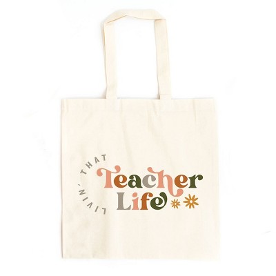 City Creek Prints Teacher Life Colorful Canvas Tote Bag - 15x16 - Natural