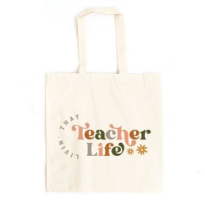 City Creek Prints Teacher Life Colorful Canvas Tote Bag - 15x16 - Natural - 1 of 2