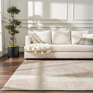 Hauteloom Mortye Cream & Blue Medallion Area Rug - 1 of 4