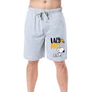 Peanuts Mens' Snoopy Woodstock Lazy Days Character Sleep Pajama Shorts Grey - 1 of 4