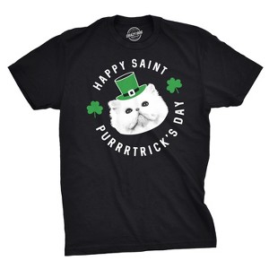 Mens Happy Saint Purrtricks Day T Shirt Funny Saint Patricks Day Cat St. Paddys - Crazy Dog Men's T Shirt - 1 of 4