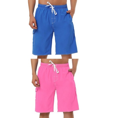 Lars Amadeus Men's Summer Drawstring Waist Surfing Beach Swimming Trunks 2 Pcs Pink/Royal Blue 32