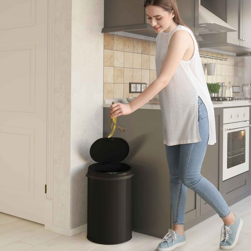 iTouchless Sensor Kitchen Trash Can with AbsorbX Odor Filter Round 8 Gallon Black Stainless Steel, 3 of 7