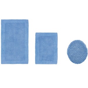 Edge Bath Rug 100% Premium Cotton Ultra-Soft Water Absorbent Tufted Solid Reversible 3 Piece Bathroom Rug Set for Machine Washable Bathmat - 1 of 4