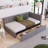 PAGED Twin Size Linen Fabric Daybed Modern Wooden Bed Frame with 2 Storage Drawers for Bedroom and Living Room - 2 of 4