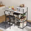3PCS Bar Table Set for 2, Expandable Kitchen Dining Table with 2 Stools, Counter Height Bar Table and Chair Set with Storage Shelf & Wine Rack - 4 of 4