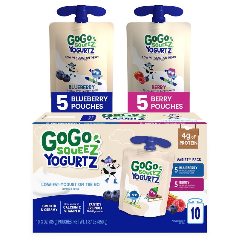 GoGo squeeZ Kids&#39; YogurtZ, Variety Blueberry/Berry - 30oz/10ct, 1 of 15
