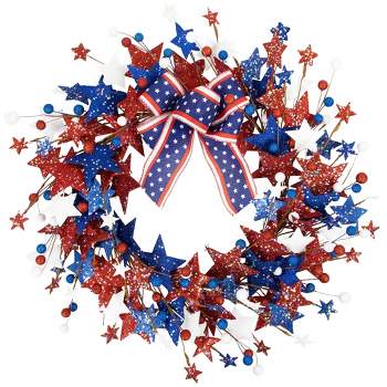 Northlight Stars and Stripes Glittered Patriotic Artificial Twig Wreath - 24"