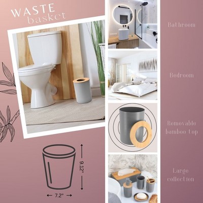 Gray Bamboo Top Bathroom Trash Can for Kids, 1.3 Gal