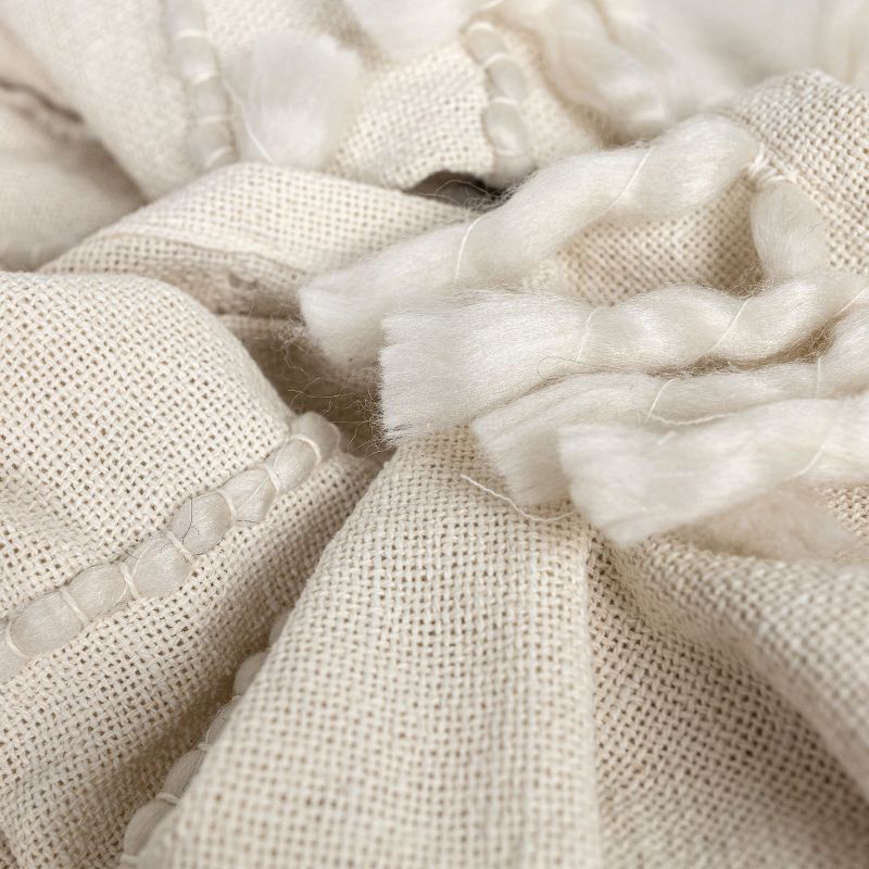 Hand Woven Yarn Fringe & Striped Throw Blanket White Cotton & Acrylic by Foreside Home & Garden, 3 of 6