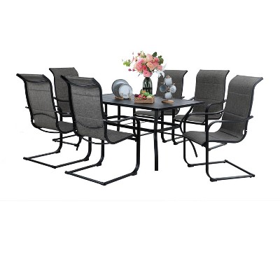 7pc Patio Set with Steel Table with 1.57" Umbrella Hole & Padded Arm Chairs - Captiva Designs