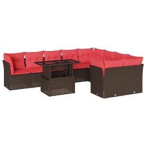 vidaXL 10 Piece Garden Sofa Set with Cushions Brown Poly Rattan - 1 of 4
