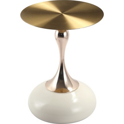 LeisureMod Savoy Series Wide Round Side Table with Gold Stainless Steel Top and Pedestal Base, Modern End Table for Living Rooms