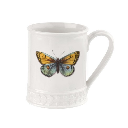 Portmeirion Botanic Garden Harmony Embossed 12 oz Tankard. Amber Blue Butterfly - image 1 of 4