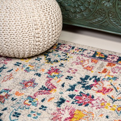 Ivory and Multi-Color Synthetic 8' x 10' Reversible Area Rug