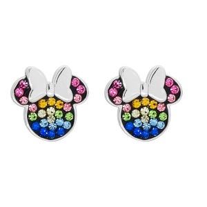 Disney Womens Minnie Mouse Sterling Silver Rainbow Crystal Stud Earrings - Officially Licensed - 1 of 4