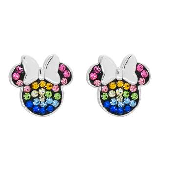 Disney Womens Minnie Mouse Sterling Silver Rainbow Crystal Stud Earrings - Officially Licensed