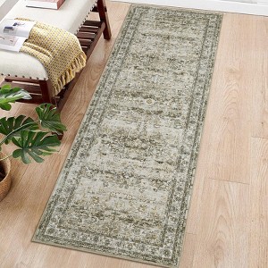 Coucheta Washable Vintage Floral Area Rug, Non-Slip Low Pile Carpet, Non-Shedding Retro Oriental Design Mat for Living Room, Bedroom, Dining Room - 1 of 4
