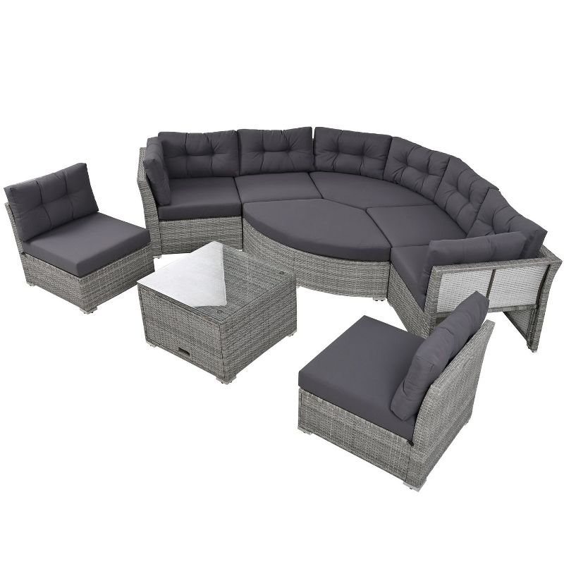 Janey 7-Piece PE Rattan Patio Conversation Set, Patio Sectional Sofa Set with Coffee Table, Outdoor Furniture - Maison Boucle, 3 of 9