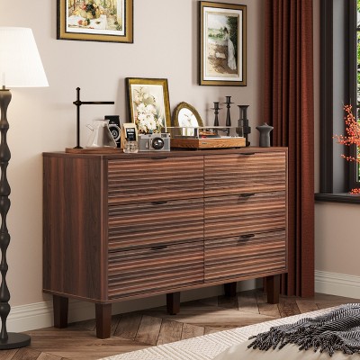 WOWLIVE 6 Drawer Dresser with Deep Drawers, Mid-Century Style Chest of Drawers for Bedroom