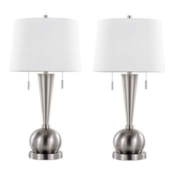 LumiSource (Set of 2) Jules 30.25" Contemporary Table Lamps Brushed Nickel with White Linen Shade and Built-in USB Port from Grandview Gallery