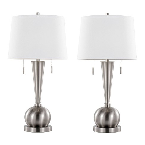 LumiSource (Set of 2) Jules 30.25" Contemporary Table Lamps Brushed Nickel with White Linen Shade and Built-in USB Port from Grandview Gallery - image 1 of 4