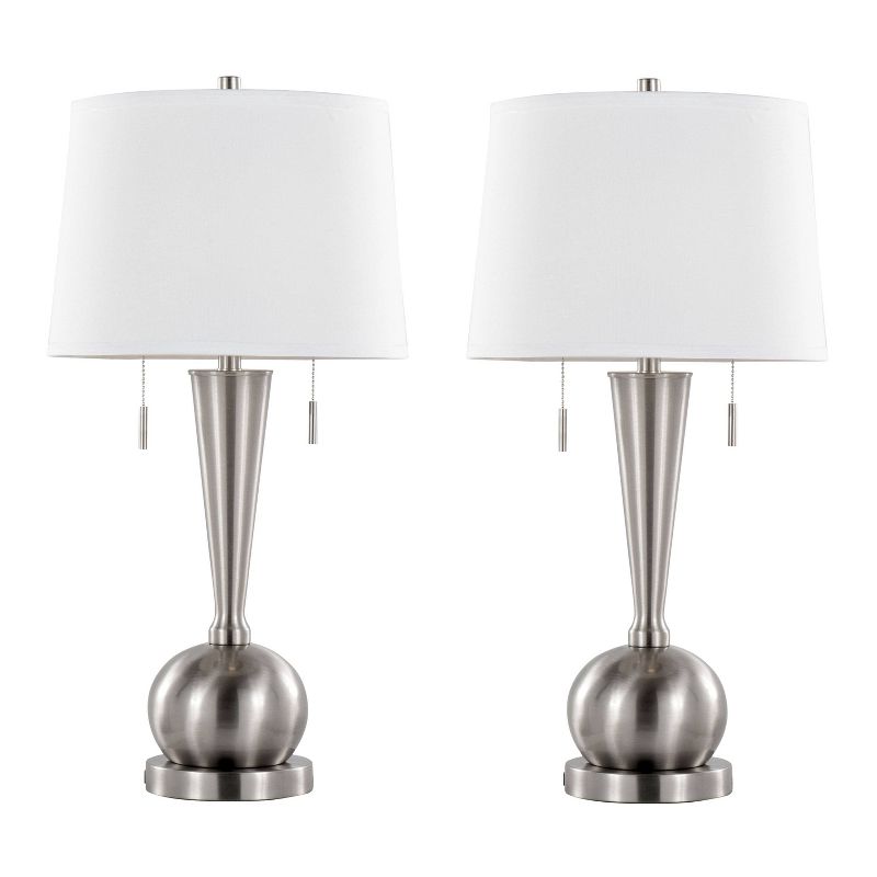 LumiSource (Set of 2) Jules 30.25&#34; Contemporary Table Lamps Brushed Nickel with White Linen Shade and Built-in USB Port from Grandview Gallery, 1 of 8